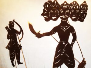 Sri Rama shadow puppet slays Ravana silhouette ramayana inccarnation