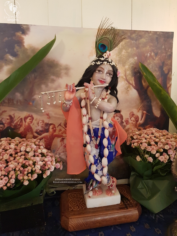 Vanvihari Krishna wearing ginger flower bud lotus flower garland 