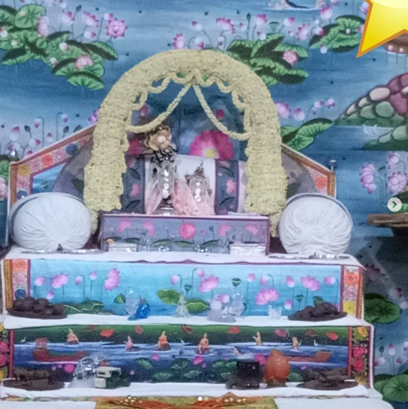 lotus backdrop and lotus step for radharani and krishna deities altar