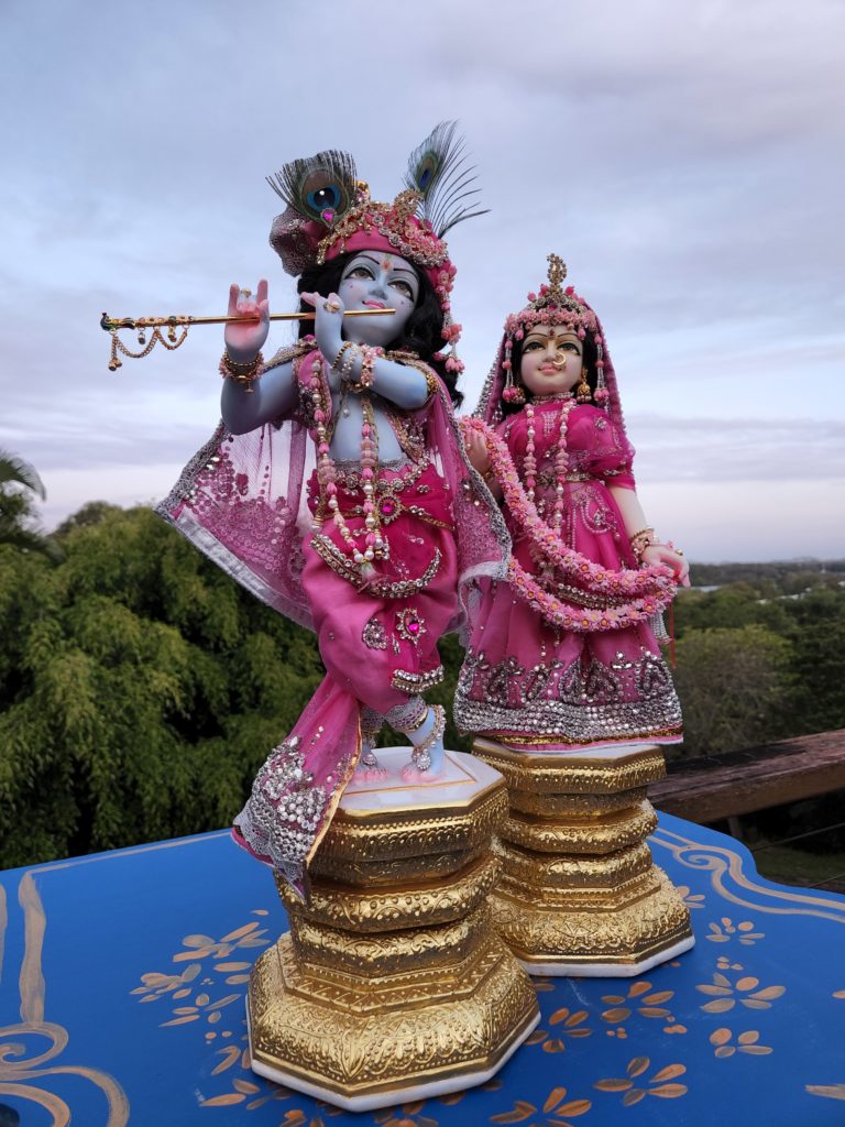 radha krishna marble deities 22inches tall in exquisite pink couture shringar outfits on golden opulent bases unique marble deities ready to order shipping straight