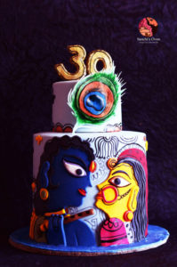 radha & Krishna madhubani cake