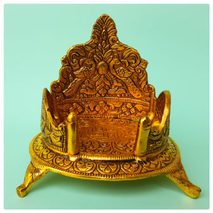 Gorgeous glowing golden ornamental throne for krishna deity asana sitting place for krsna dolls
