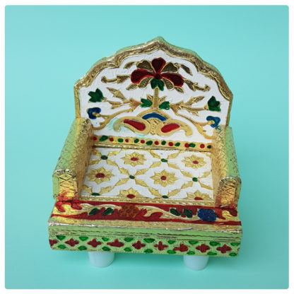 small white enamelled throne with detailed blossoms gilding pretty enameled throne for laddu gopal asana throne