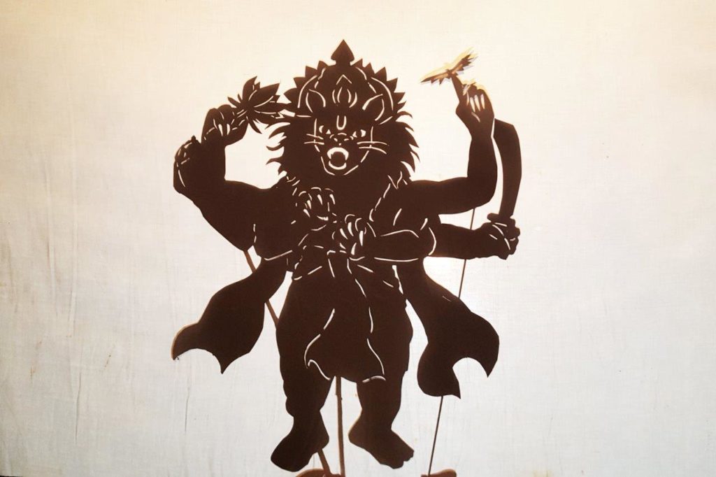 Narasringhadev incarnation of Vishnu Shadow puppet silhouette krsna art show