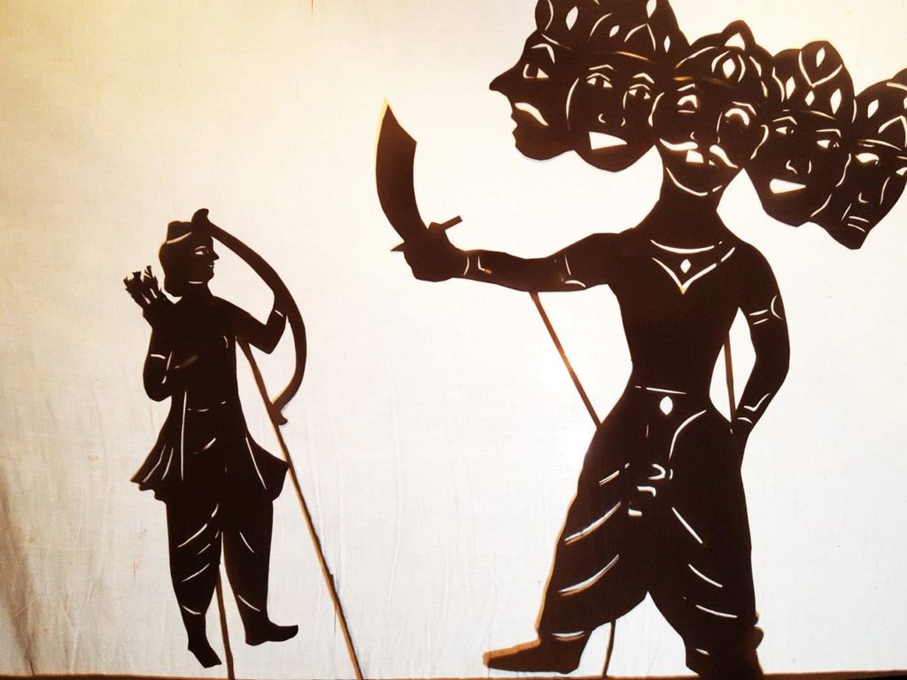 Sri Rama shadow puppet slays Ravana silhouette ramayana inccarnation