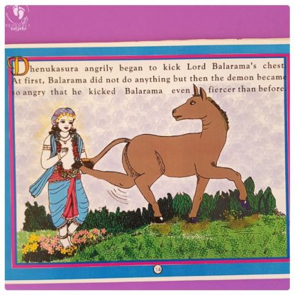 Balaram grabs the tail of donkey demon illustrated krishna story book