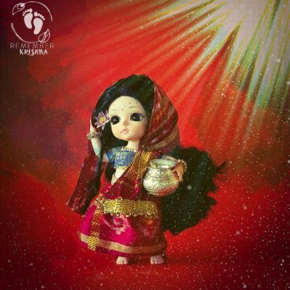 Radharani BJD doll with pot and red background