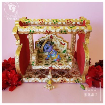 Tulip shaped swing for Radha krsna dolls and swing beaded handle meenakari work on pink background swing for krsna