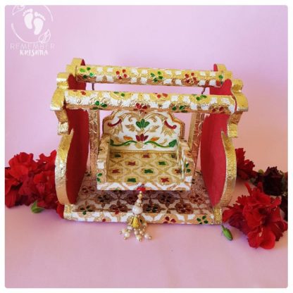 Tulip shaped swing for Radha krsna dolls and swing beaded handle meenakari work on pink background swing for krsna