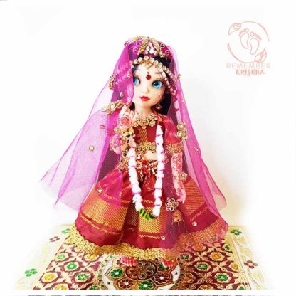 RadhaKrishna ball jointed doll dressed in sari unique heirloom doll holding her veil wearing garland