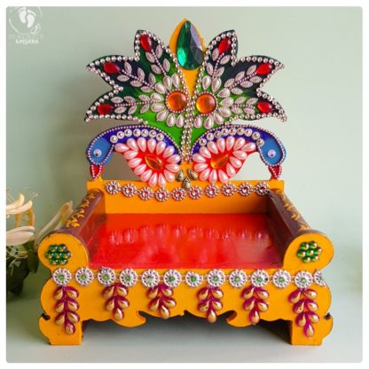 radiant peacock throne twin peacocks adorn wooden throne for laddu gopal or krishna asana for krsna doll