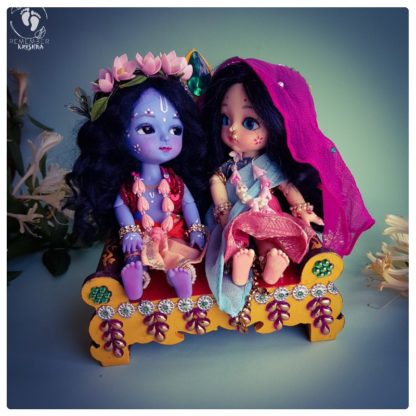 twin peacocks adorn wooden throne for laddu gopal or krishna asana for krsna doll