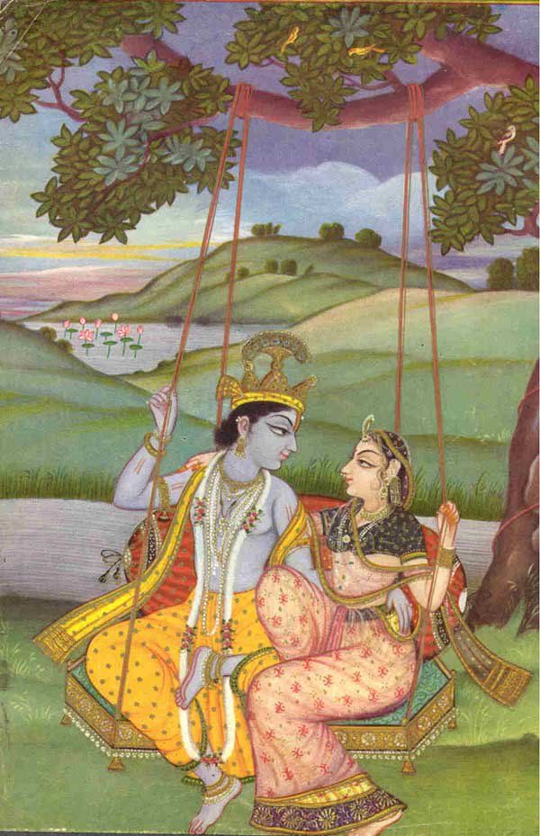 Radha and Krishna on a swing