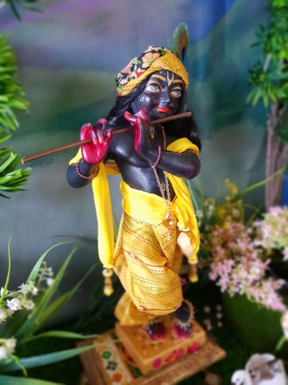 gopinath krishna in yellow outfit deity of krishna black marble murti 12 inch