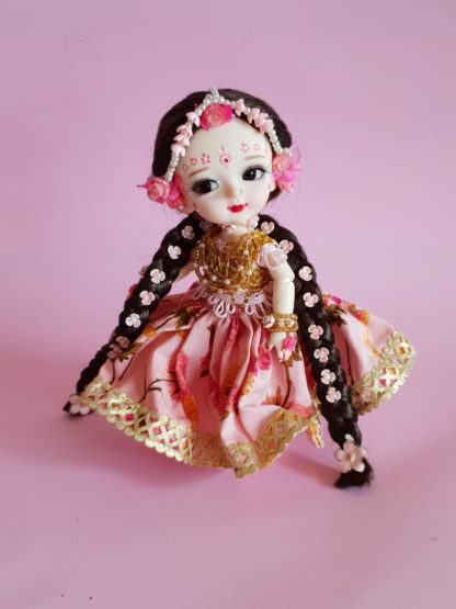 Shri Radha doll with gorgeous braids and flower crown poseable radha doll