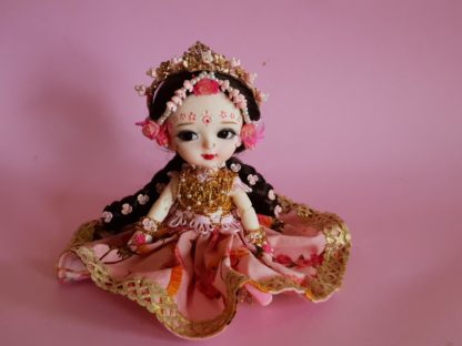 Shri Radha doll with gorgeous braids and flower crown poseable radha doll sitting pose