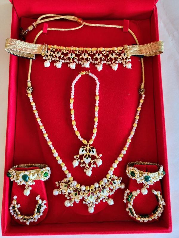 adjustable necklace, bracelets, armlets, anklets on wire and belt for dressed deity of krishna