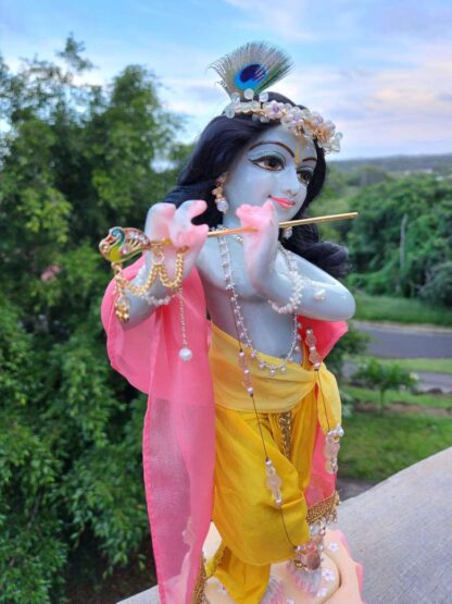 Murari Krishna marble deity hand carved from white marble hindu god on lotus base deity worship
