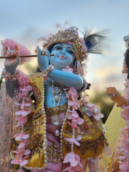 Krishna deity blue marble Radha Krishna deities lotus base 20inch dressed in flowery ornate outfits