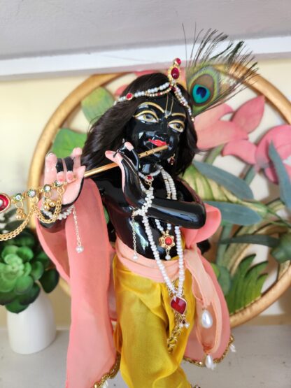 Black Marble deity of krishna playing flute dressable statue wearing full shringar