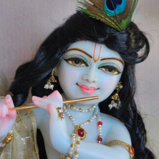 Hand-painted Krishna deity Sri Banwari with soft blue marble finish
