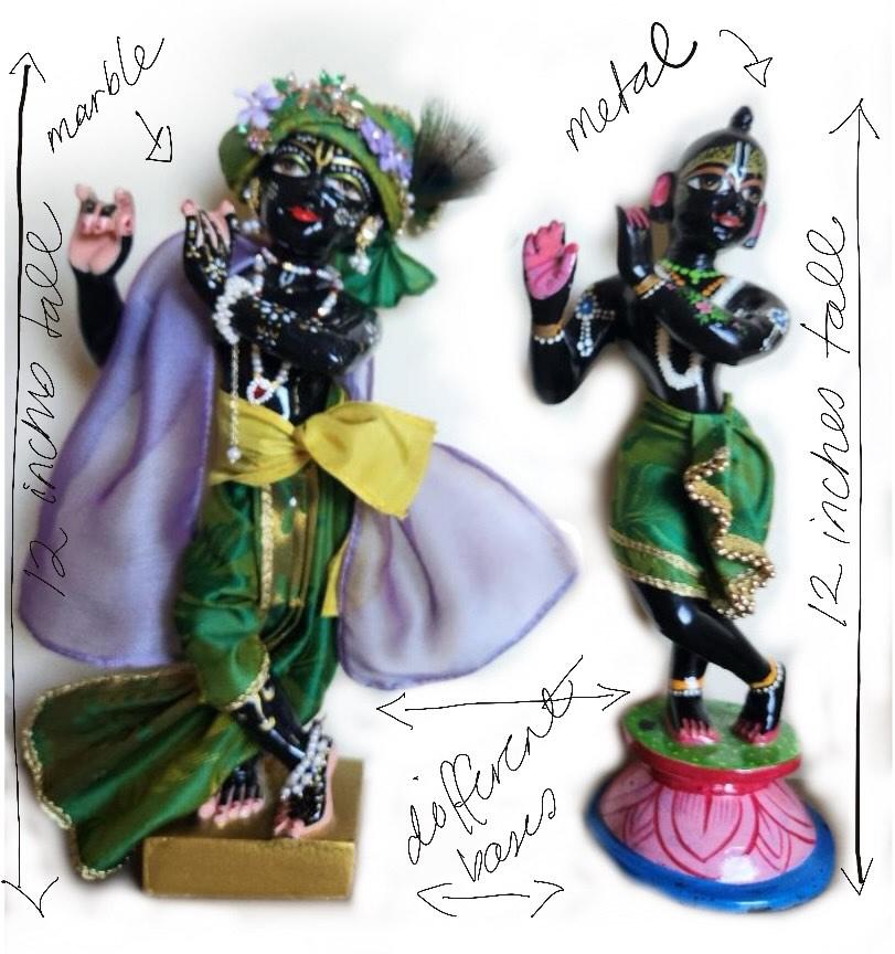 Measuring Marble vs Metal Deitie Size guide to the height differences of a metal and marble murti both 12inches comparing the bases and overall features