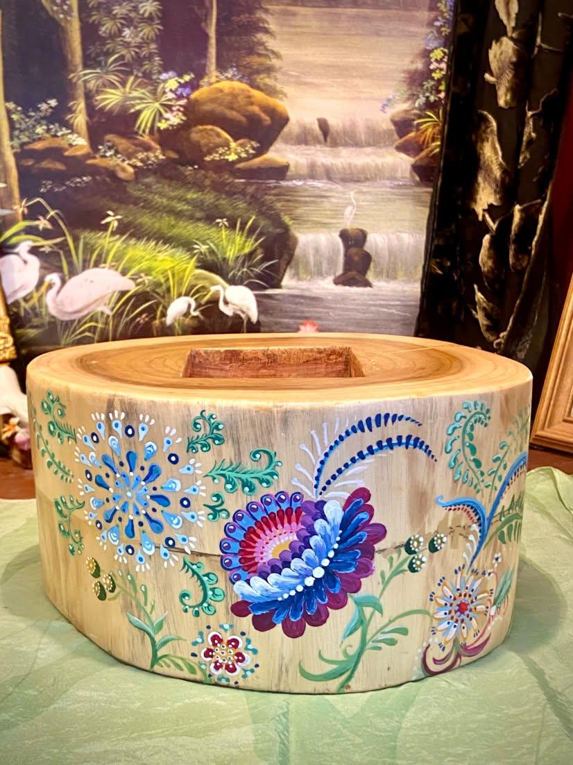 wood carved base for krishna deity painted in folk art style for diy base